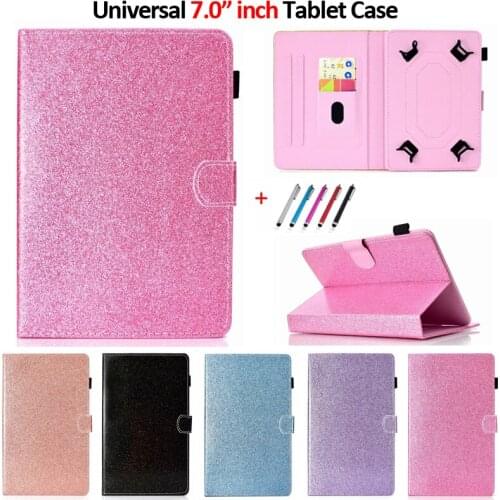 Universal 7 inch Tablet Case For Huawei Mediapad T3 7 Bling Glitter Leather Case For Samsung Galaxy Tab A 7.0 2016 T280 T285
