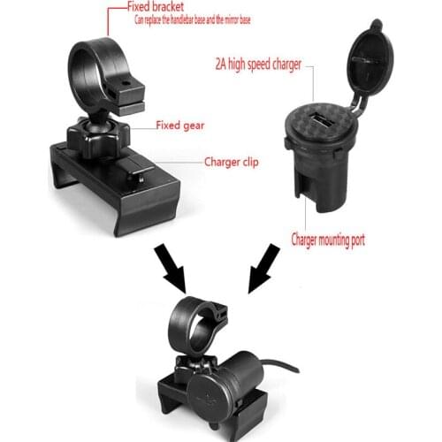 Universal 12V Motorcycle Cell Phone & GPS Mount Holder Grip Clamp with USB Charger 5V/2A For Electric Bicycle Scooter ATV