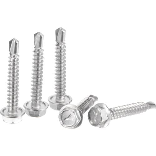 Uxcell Hex Washer Head Self Drilling Screws, #10 x 32mm 410 Stainless Steel Self Tapping Sheet Metal Screw 100pcs