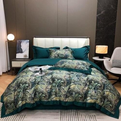 Vintage Green Duvet Cover set Egyptian Cotton Soft Breathable Chic Botanical Double Queen King Bedding set Bed Sheet Pillowcases