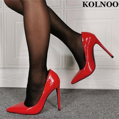 Kolnoo New All Matching Womens High Heels Pumps Patent Leather Pointy Slip-On Party Dress Shoes Daily Wear Fashion Court Shoes