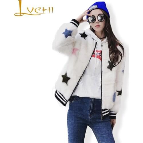 LVCHI Women Winter Real Fur Coats 2019 Five Star Pattern Mink Coat Female Thick O-Neck Natural Fur Overcoats Young Women Coat