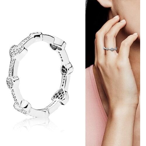 925 Sterling Silver Pan Ring Creative Heart To Heart With Crystal Heart Ring For Women Wedding Party Fashion Jewelry