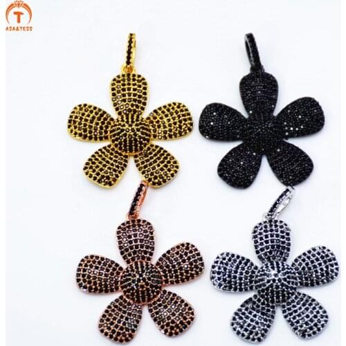 ASA&TESS 16mm CZ black Micro Pave Daisy Flower Pendant Cubic Zirconia Paved Flower Charm Rose black Gunmetal plated