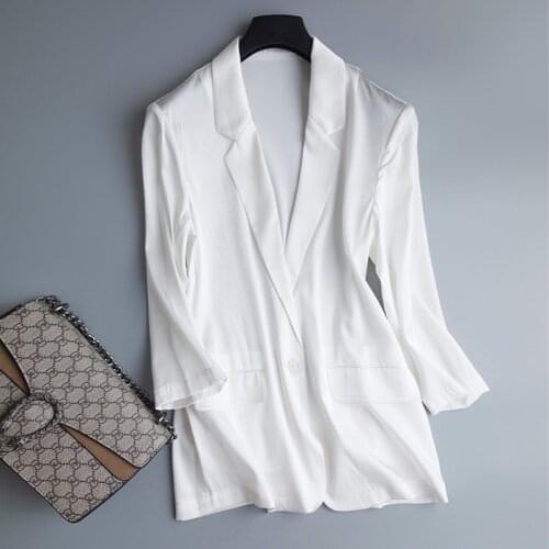 White Mulberry Silk Suit Women V-neck British 2021 New Slim Summer Spring Blouse Mulberry Silk Shirt Suit Jacket