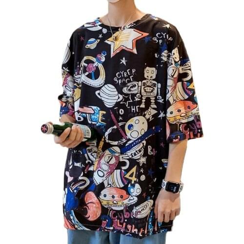 Mens Short-sleeved Tshirts Print Loose T-shirt Streetwear Hip Hop Punk Rock Gothic Tees Shirts Graffiti Half Sleeve Shirt S-7XL