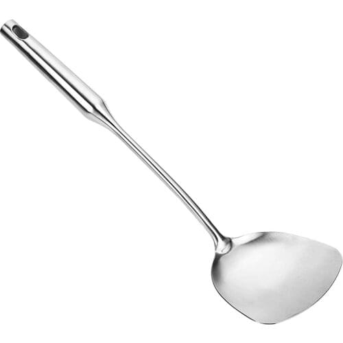 Wok Spatula Stainless Steel, Wide Spatula Turner with Hollow Long Heat Resistant Handle Wok Utensils,Silver