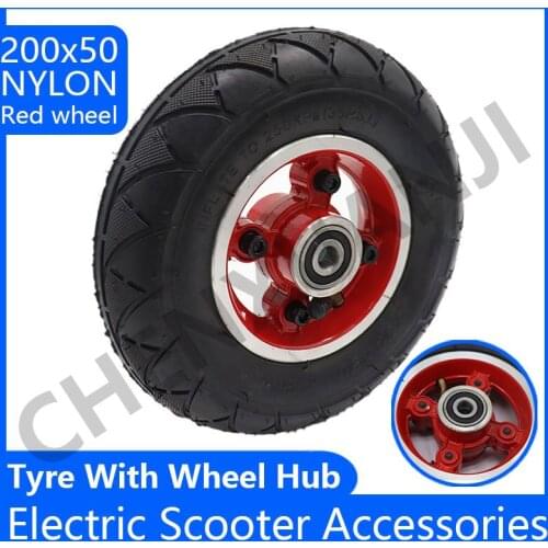 NYLON Red 200X50 Wheels Aluminium Alloy Wheel Tire 8 Inch Electric Scooter Tyre with Wheel Hub 8''x2'' Solid Wheels