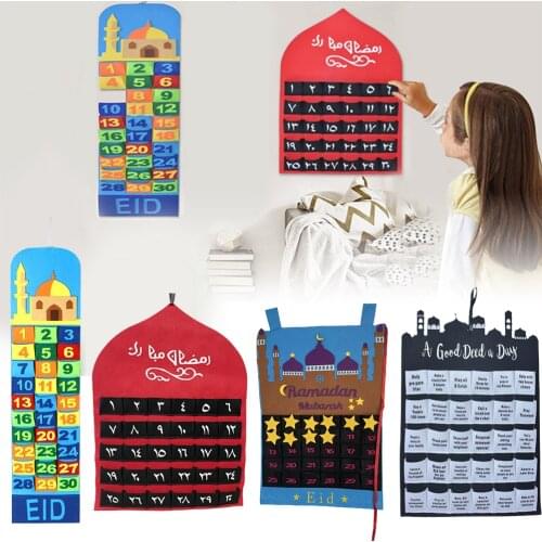 2021 Newest Ramadan Mubarak 30days Advent Calendar Hanging Felt Countdown Calendar for Kids Gifts Ramadan Decorations Supplies
