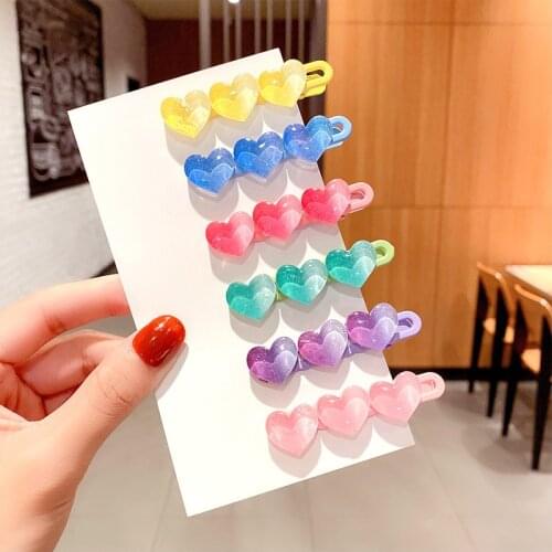 New Cute Gradient Colors Acrylic Heart Hairpins For Girls Sweet Hair Decorate Clips Barrette Headband Fashion Hair Accessories