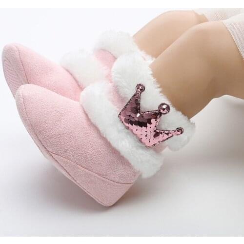 Newborn Baby Shoes Winter Warm Baby Boots Crown Fur Slip-On Furry Infant Warm Prewalkers Soft Sole Shoes For Girls 0-18M new