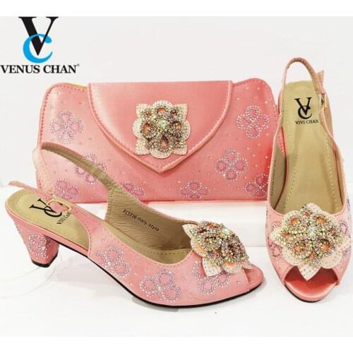 Pink High Quality Italian Matching Lady Shoes and Bag Material with PU Nigerian Shoes and Bags Set for Party Women Shoe and Bag
