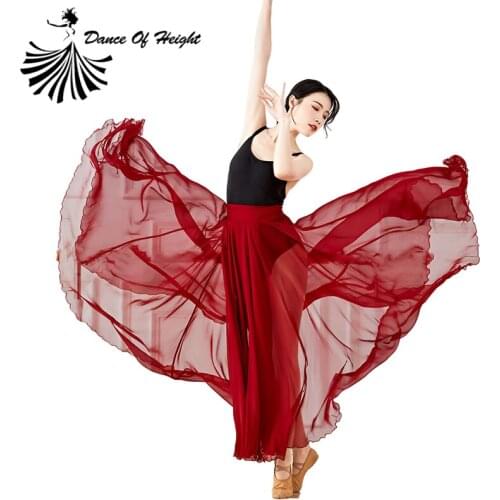 Tencel Chiffon 720 Degrees Big Swing Skirt Chinese Modern Dance Wear Women Long Dance Practice Dress Solid One Piece One Size