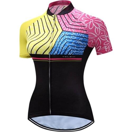 TELEYI Breathable Cycling Jersey Wear Outdoor Bike shirts womens full zipper Bicycle short Sleeves MTB Clothing Roupa ciclismo