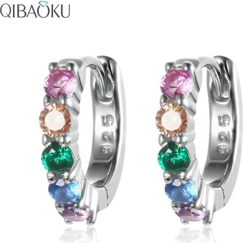 S925 Sterling Silver Hoop Earring Multicolor Zircon Silver Circle Earrings for Women Color Small Ear Jewelry Gift