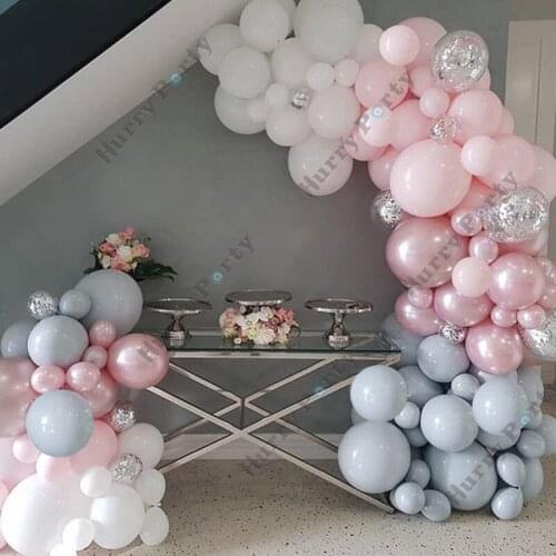 150Pcs Double Layer Macaron Pink Balloon Garland Gray Silver Confetti Baloon Bride To Be Baby Shower Birthday Wedding Decoration