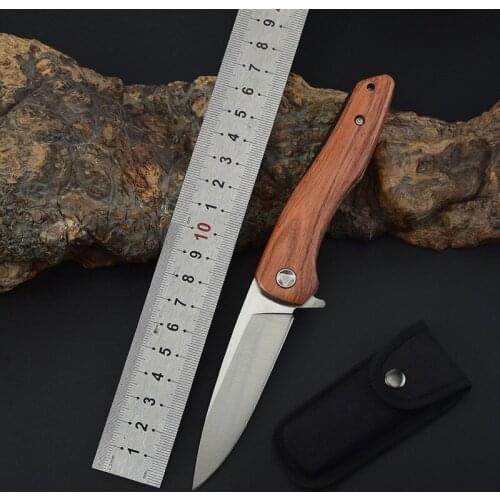 19CM Wooden Handle Folding Knife 440 Stainless Steel Outdoor Folding Knife Portable Self-defense Survival Knifes