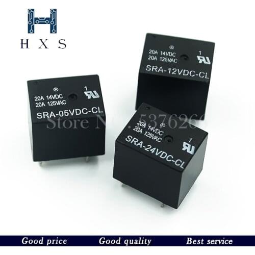5Pcs 5V 12V 24V 20A DC Power Relay SRA-05VDC-CL SRA-12VDC-CL SRA-24VDC-CL 5Pin PCB Type In stock Black Automobile relay