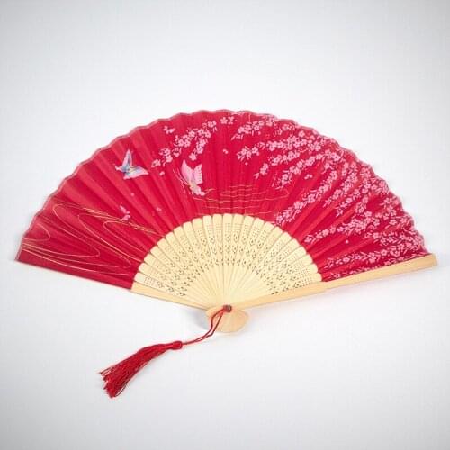 5 Pcs Beautiful Retro Pattern Chinese Style Folding Fan Wooden Classical Dance Fans Tassel Elegent for Female Party Halloween
