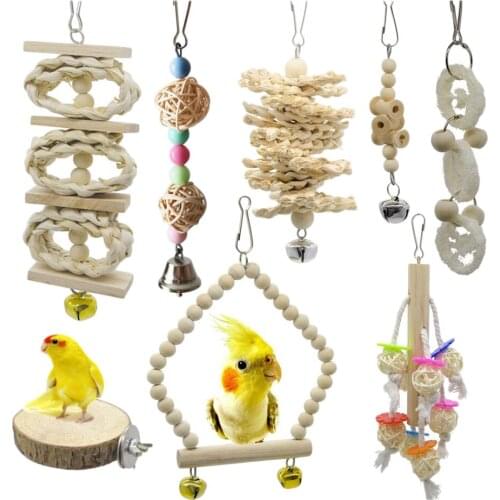 8pcs Wooden Birds Cage Bite Toys for Parakeet Macaws African Greys And Conures