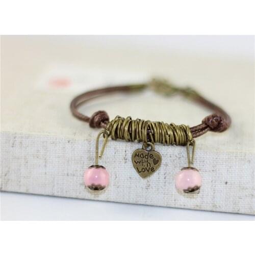 Bohemia Bracelets Women Bangle Handmade Heart Wristband Weave Rope Link Bangles Ceramic Adjustable Bracelet Jewelry Accessories