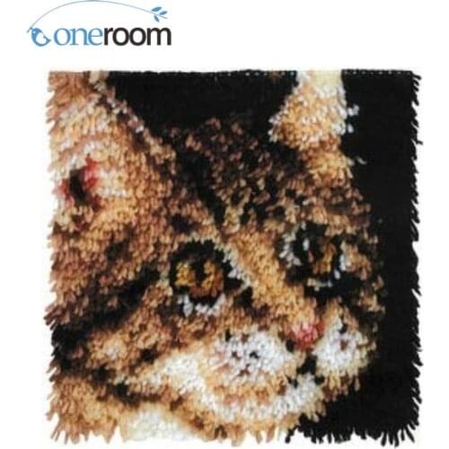 BZ08 Cat Hook Rug Kit Pillow DIY Unfinished Crocheting Yarn Mat Latch Hook Rug Kit Floor