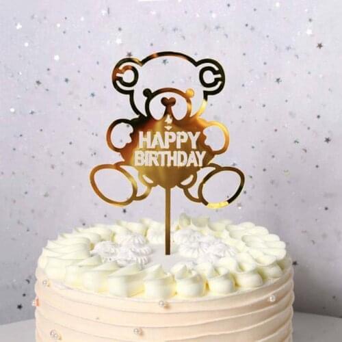 Birthday Cake Insert Card Golden Acrylic Baking Decoration Happy Birthday Cake Card Cake Toppers For Kids Birthday Party