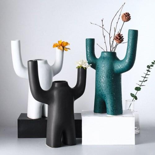 Nordic Ceramic Body Art Dry Vase Decoration Furniture TV Cabinet Desktop Robot Ornaments Human Shaped Vase Home Decorations