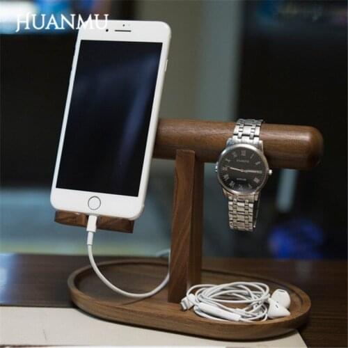Classic wooden Phone Holder Solid Wood Lazy Bracket Desktop Phone Holder Watch Shelf Bedside Support Made by Walnut Fraxinus