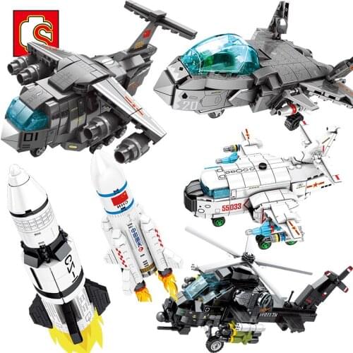 Sembo MOC City Building Blocks China Mini Helicopter Airplane Aircraft Aerospace Carrier Rocket Model Boys Toys Birthday Gift