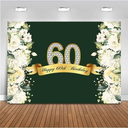 Neoback Happy 60th Birthday Backdrop for Photography Spring Flower Green Grass Photo Background Studio 60th Theme Parties 413