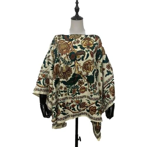 2020 New Fashion Rose Floral Batwing Sleeve Lady Silk Top Clothes Oversize Sexy One-Shoulder Kuwait Summer top Dress