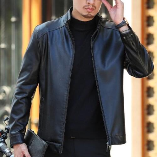 New Mens Leather Jackets Spring And Autumn Slim Fit Faux Leather Jacket Casual Warm Coats Stand Collar Men PU Leather Plus Size