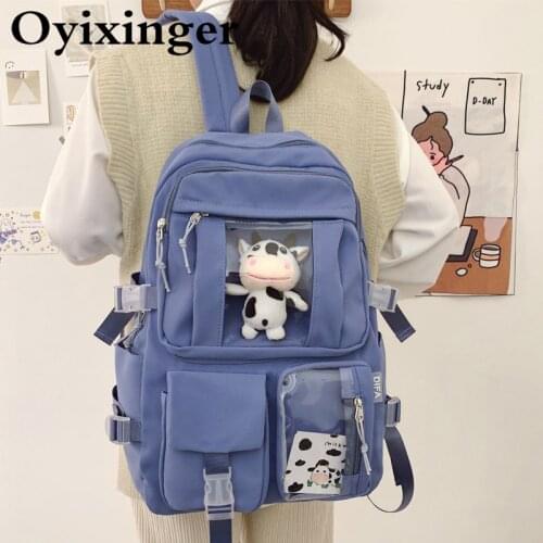 OYIXINGER Women Waterproof Nylon school bag Large Capacity Travel Backpack Girls Cute Multi-pocket Insert Buckle School Backpack