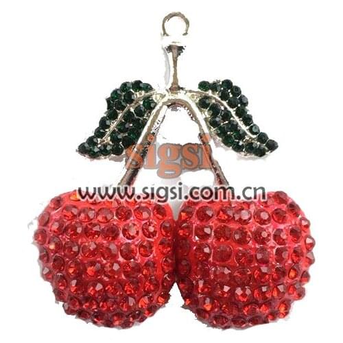 Wholesale 50mm*40mm Silver Plated Cherry Rhinestone Pendants