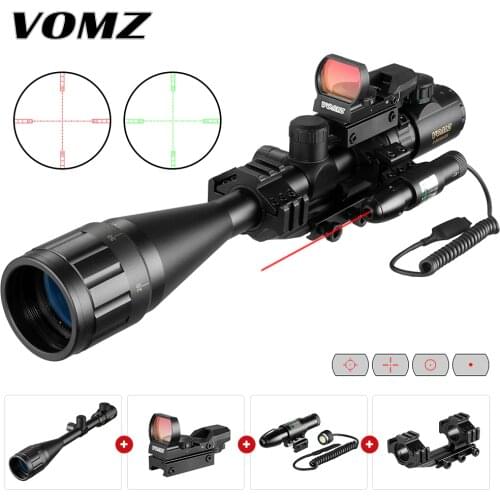 VOMZ 6-24x50 AOEG Scope Rangefinder Rifle Scope With Holographic 4 Reticle Sight Red Dot Green Laser Combo Riflescope Ar15