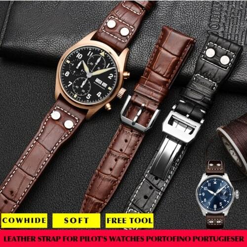 Watchbands For IWC PILOT PORTOFINO PORTUGIESER Watch Accessories Cowhide Leather Watch Bracelet 20 Watch Band Strap Watch Belt
