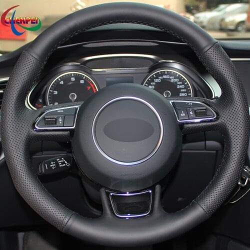 DIY Black Leather Car Steering Wheel Cover For Audi A5 2013-2017 A6 S6 2012-2018 Allroad 2013-2018 S8 2013-2018 Car Accessories