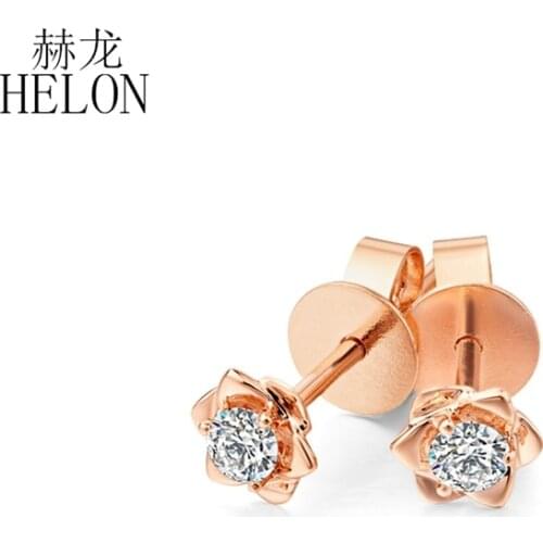 HELON 3mm Round Moissanite Women Earrings Solid 14K Rose/Yellow/White Gold Test Positive Moissanite Engagement Stud Earrings