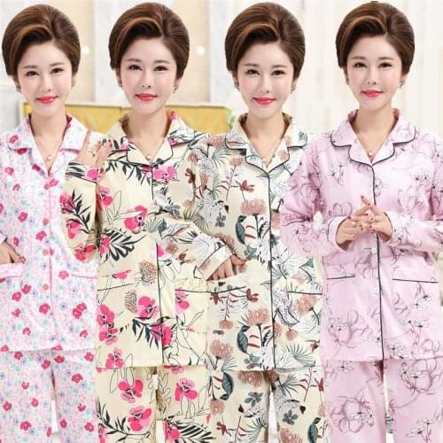 Spring Autumn Middle-aged Women Pajamas Two Pieces Sets Nightdress Female Pajamas Home Clothes Printed Monther Gift Sleepwears