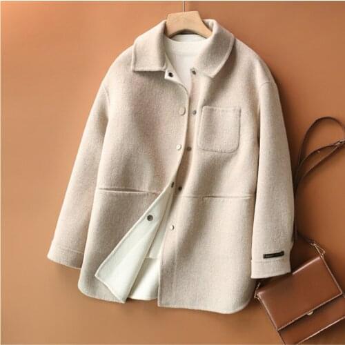 Handmade Woolen Coat Wool Womens 2021 New Autumn Winter Double-Sided Cashmere Oversize Single-Breasted Short Outerwear Female