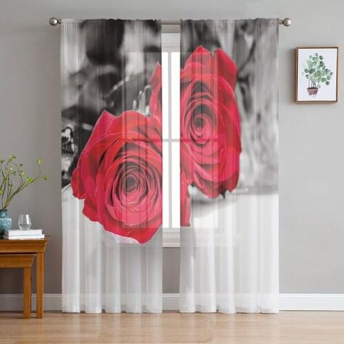 Red Rose Flower Modern Curtains For Living Room Transparent Tulle Curtains Window Sheer For The Bedroom Accessories Decor