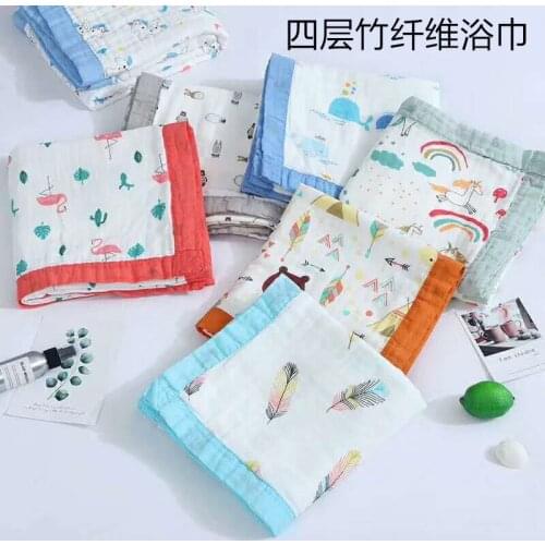 4 Layers Bamboo Fiber Super Soft Muslin Blanket Flamingo Baby Swaddle Newborn Wrap Summer Stroller Cover Baby Receiving Blanket