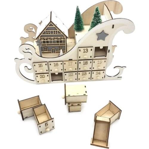 Battery Operated LED White Wooden House Christmas Advent Calendar with Drawers
