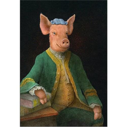 Vintage Poster Antique Pig Art Print Victorian Advertisement Bathroom Wall Art Fiddle Violin Canvas Painting Home Decoration