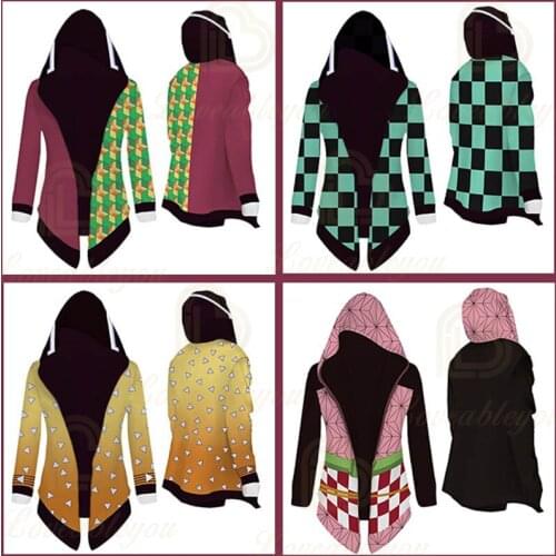 Janpanese Anime Cartoon Character Cosplay Costume Demon Slayer Kimetsu No Cosplay Kimono Winter Trench Thicken Cloak Coat