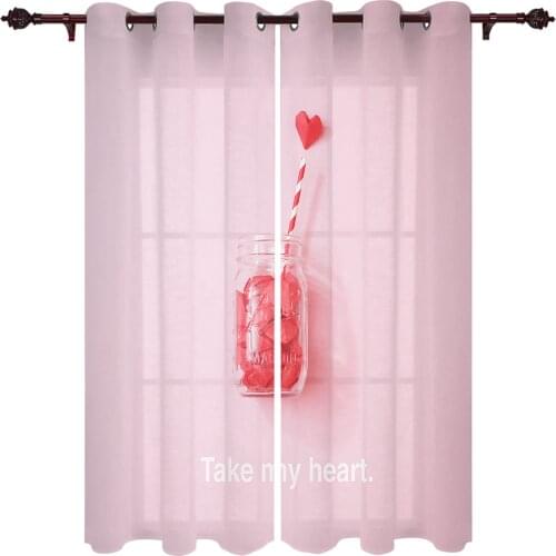 Bottle Love Simple Pink Valance Window Curtains For Living Room Bedroom Kitchen Home Luxury Youth Room Treatment Window Curtains