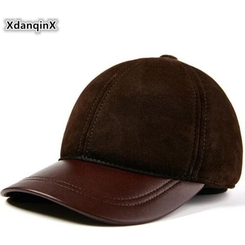 XdanqinX Adjustable Size New Genuine Leather Hats Womens Ponytail Baseball Caps Mens Sheepskin Cap Elegant Fashion Couple Hat