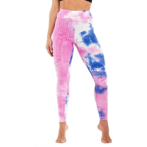 Womens Summer Ink Jacquard Pants Tie-dye Bubble Pants Slim Hip-lifting Sports Fitness Yoga Pants Female