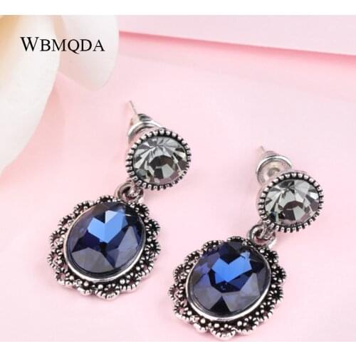Kinel New Fashion Blue Crystal Flower Drop Earrings Gold Color Oval Earrings For Women Vintage Jewelry Wholesale